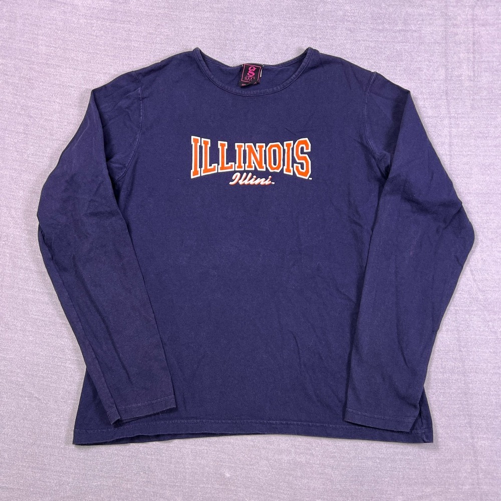 VTG Gear Womens Navy Blue Illinois Fighting Illini NCAA Long Sleeve T-Shirt L
